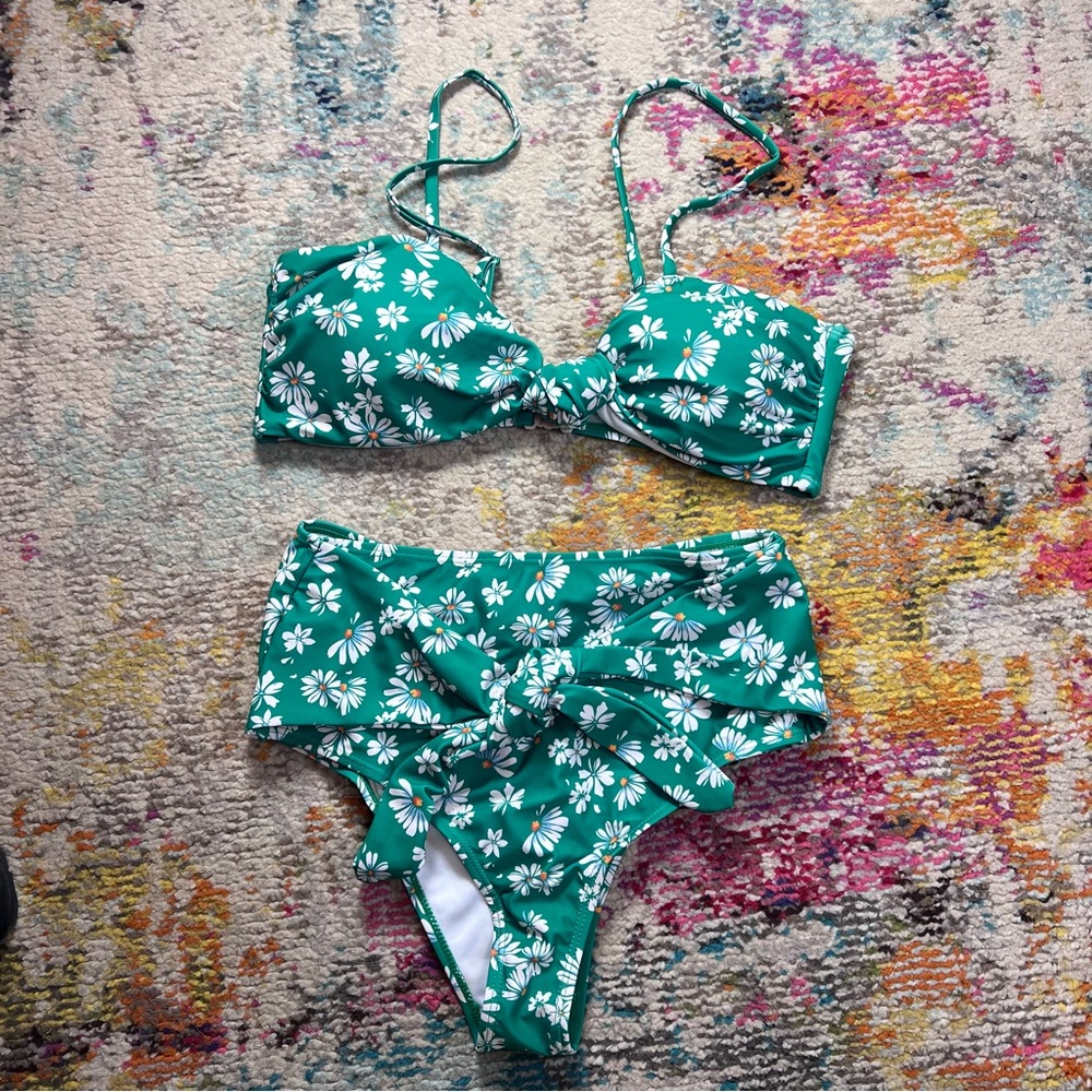 Pink Lily Green Floral Bikini Set